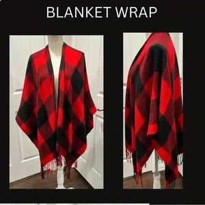 Blanket wrap / scarf in red and black plaid.  Fall, football, cozy